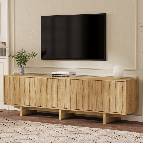 English Elm [video Provided] Retro Wood Grain Media Console with Wavy Doors Fits Tvs up to 75 Inches N721P379534L