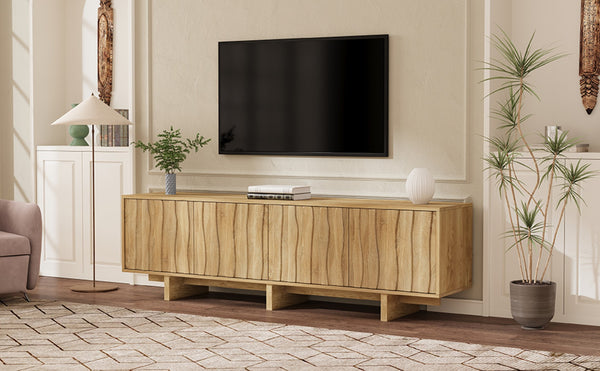 English Elm [video Provided] Retro Wood Grain Media Console with Wavy Doors Fits Tvs up to 75 Inches N721P379534L