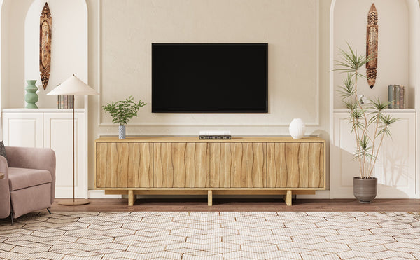 English Elm [video Provided] Retro Wood Grain Media Console with Wavy Doors Fits Tvs up to 75 Inches N721P379534L