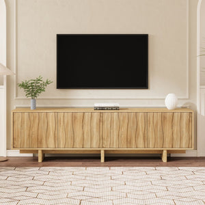 English Elm [video Provided] Retro Wood Grain Media Console with Wavy Doors Fits Tvs up to 75 Inches N721P379534L