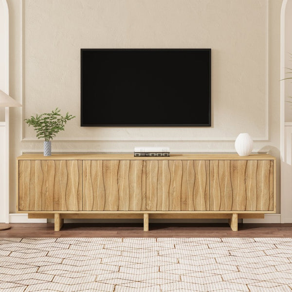 English Elm [video Provided] Retro Wood Grain Media Console with Wavy Doors Fits Tvs up to 75 Inches N721P379534L