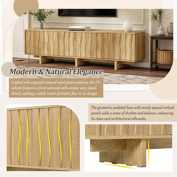 English Elm [video Provided] Retro Wood Grain Media Console with Wavy Doors Fits Tvs up to 75 Inches N721P379534L