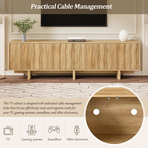 English Elm [video Provided] Retro Wood Grain Media Console with Wavy Doors Fits Tvs up to 75 Inches N721P379534L
