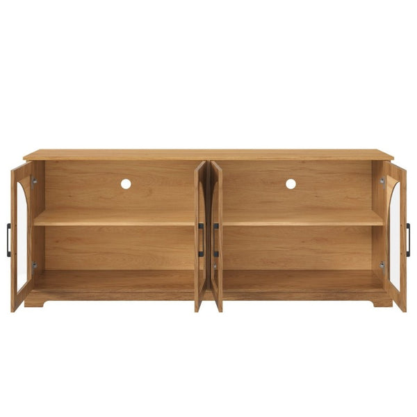 English Elm Farmhouse Media Console Two Tone Wood Grain Arched Glass Doors Living Room Storage N721P411204D