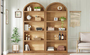 English Elm On-Trend Farmhouse Bookcase Set Two Units Fabric Arched Tops Five Tier Open Display Shelving N721P411205D