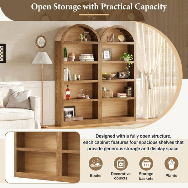 English Elm On-Trend Farmhouse Bookcase Set Two Units Fabric Arched Tops Five Tier Open Display Shelving N721P411205D