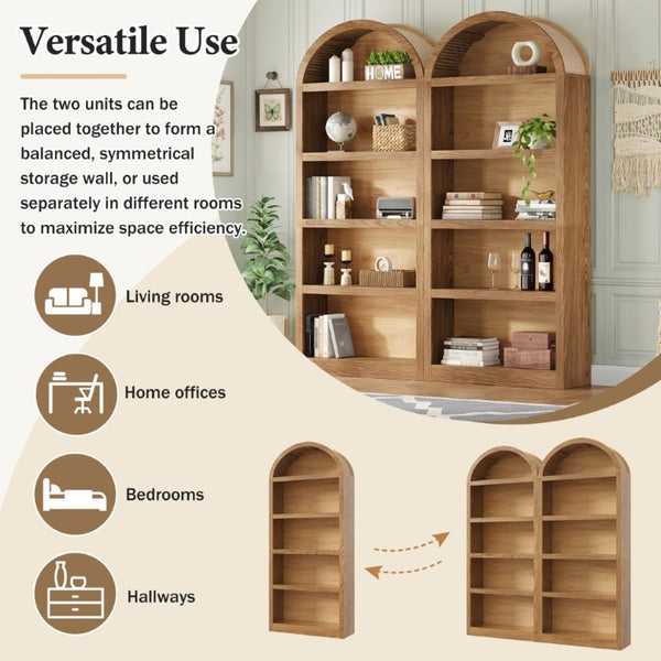 English Elm On-Trend Farmhouse Bookcase Set Two Units Fabric Arched Tops Five Tier Open Display Shelving N721P411205D