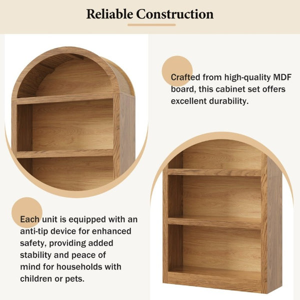 English Elm On-Trend Farmhouse Bookcase Set Two Units Fabric Arched Tops Five Tier Open Display Shelving N721P411205D