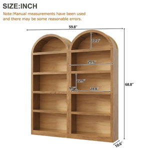 English Elm On-Trend Farmhouse Bookcase Set Two Units Fabric Arched Tops Five Tier Open Display Shelving N721P411205D