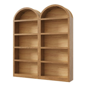 English Elm On-Trend Farmhouse Bookcase Set Two Units Fabric Arched Tops Five Tier Open Display Shelving N721P411205D