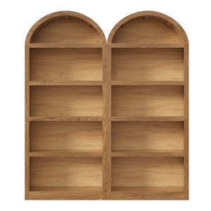 English Elm On-Trend Farmhouse Bookcase Set Two Units Fabric Arched Tops Five Tier Open Display Shelving N721P411205D