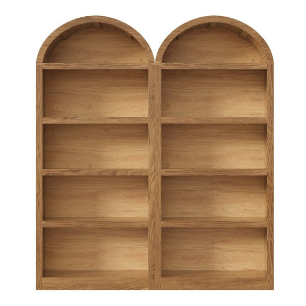 English Elm On-Trend Farmhouse Bookcase Set Two Units Fabric Arched Tops Five Tier Open Display Shelving N721P411205D