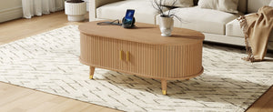 English Elm 42.5W Oval Fluted Tambour Coffee Table with Built-In Charging Station Mid-Century Wood N721P444658L