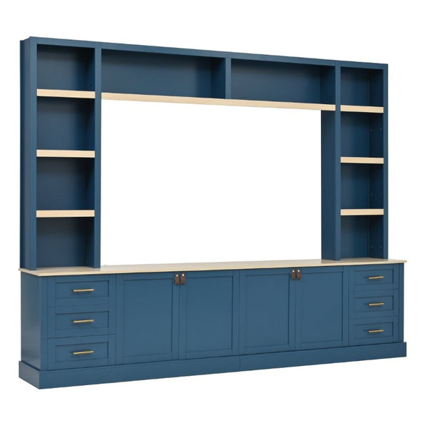 English Elm Tv Stand Farmhouse Entertainment Center with Six Drawers and Bridge Cabinet in Warm Wood N721P447536C
