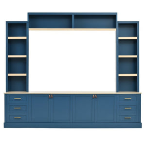 English Elm Tv Stand Farmhouse Entertainment Center with Six Drawers and Bridge Cabinet in Warm Wood N721P447536C