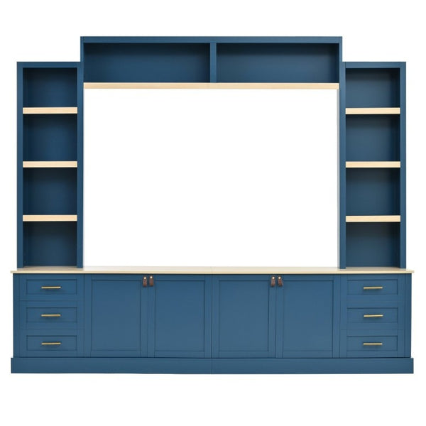 English Elm Tv Stand Farmhouse Entertainment Center with Six Drawers and Bridge Cabinet in Warm Wood N721P447536C