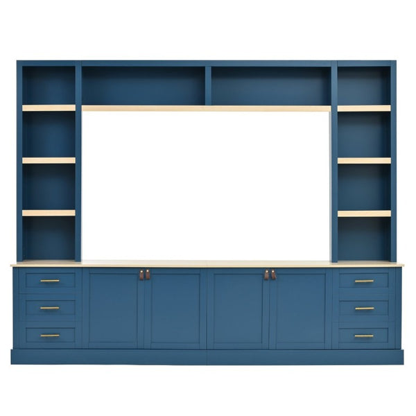 English Elm Tv Stand Farmhouse Entertainment Center with Six Drawers and Bridge Cabinet in Warm Wood N721P447536C
