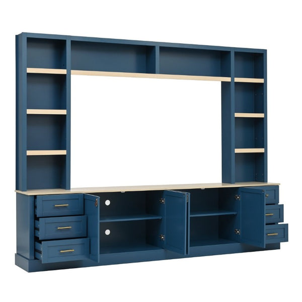 English Elm Tv Stand Farmhouse Entertainment Center with Six Drawers and Bridge Cabinet in Warm Wood N721P447536C