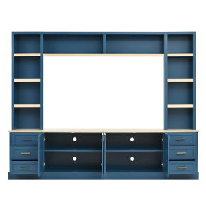 English Elm Tv Stand Farmhouse Entertainment Center with Six Drawers and Bridge Cabinet in Warm Wood N721P447536C