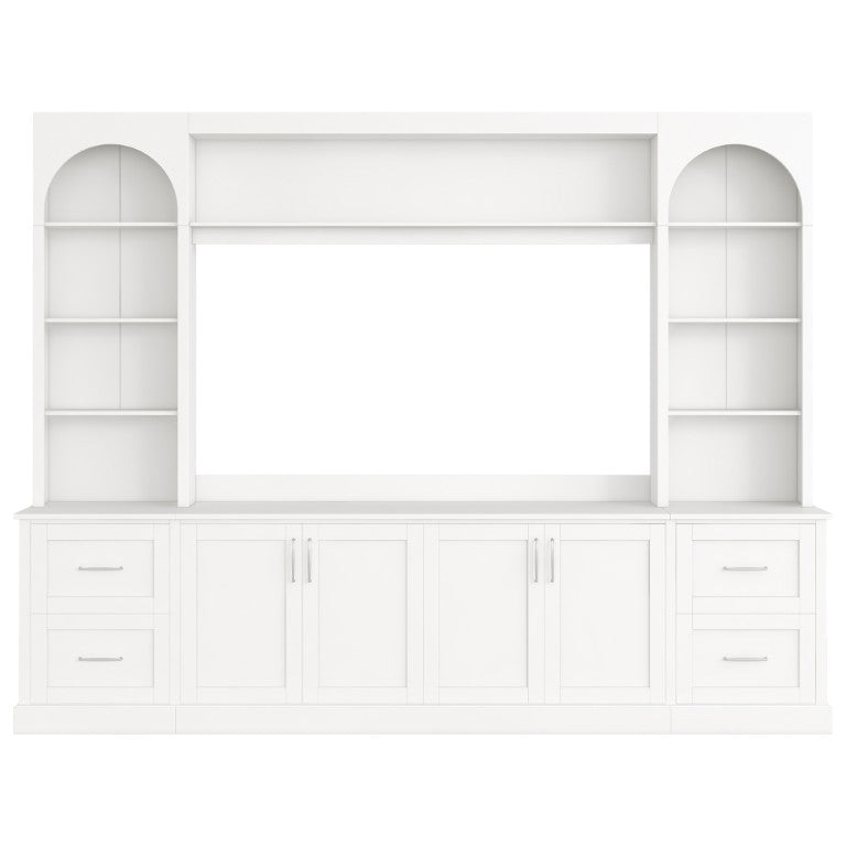 English Elm Tv Stand Media Cabinet with Arched Top Four Drawers and Adjustable Shelving N721P462096K