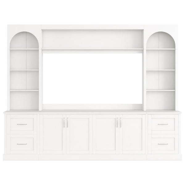 English Elm Tv Stand Media Cabinet with Arched Top Four Drawers and Adjustable Shelving N721P462096K