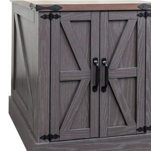 English Elm Farmhouse End Table with Barn Doors Built in Charging Station and Adjustable Cabinet Shelf Grey N721P472220E