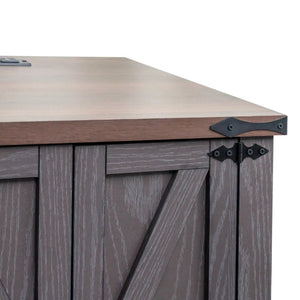 English Elm Farmhouse End Table with Barn Doors Built in Charging Station and Adjustable Cabinet Shelf Grey N721P472220E