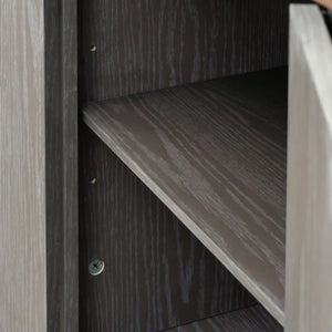 English Elm Farmhouse End Table with Barn Doors Built in Charging Station and Adjustable Cabinet Shelf Grey N721P472220E