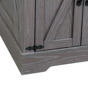 English Elm Farmhouse End Table with Barn Doors Built in Charging Station and Adjustable Cabinet Shelf Grey N721P472220E