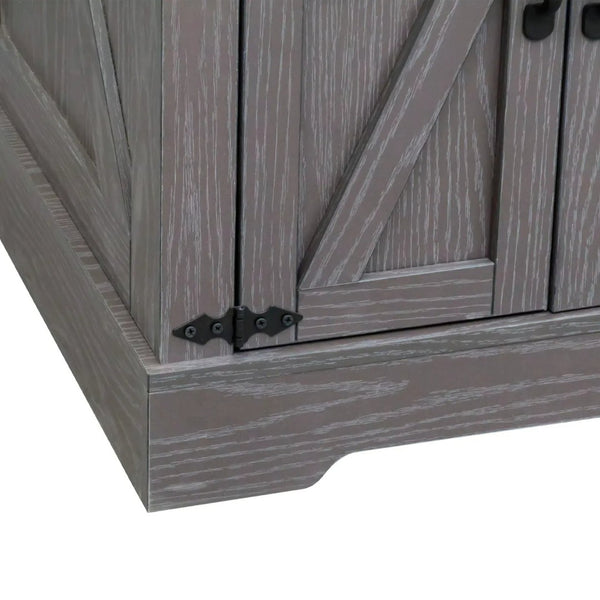 English Elm Farmhouse End Table with Barn Doors Built in Charging Station and Adjustable Cabinet Shelf Grey N721P472220E