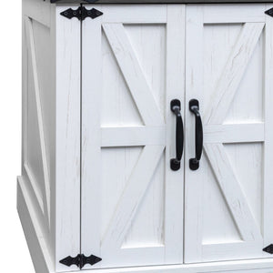 English Elm Farmhouse End Table with Barn Doors Built in Charging Station and Adjustable Cabinet Shelf White + Deep Walnut N721P472220K