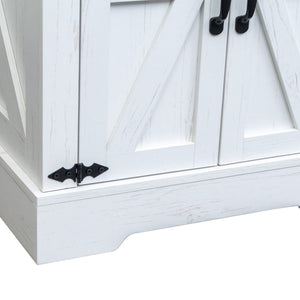 English Elm Farmhouse End Table with Barn Doors Built in Charging Station and Adjustable Cabinet Shelf White + Deep Walnut N721P472220K