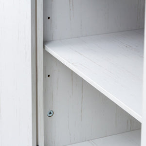 English Elm Farmhouse End Table with Barn Doors Built in Charging Station and Adjustable Cabinet Shelf White + Deep Walnut N721P472220K