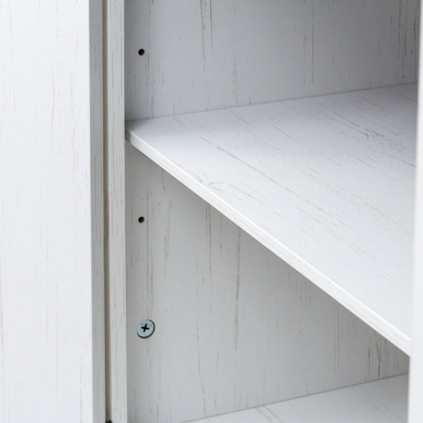 English Elm Farmhouse End Table with Barn Doors Built in Charging Station and Adjustable Cabinet Shelf White + Deep Walnut N721P472220K
