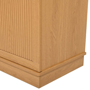 English Elm Farmhouse Fluted Cabinet Hall Tree with Arched Fabric Top Bench and Five Metal Hooks Natural N721P473132D