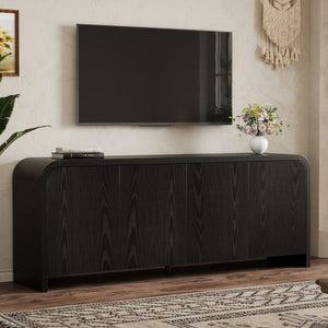 English Elm Farmhouse Wood Grain Media Console with Push Open Cabinets Fits Tvs up to 70 Inches Black N721P473140B