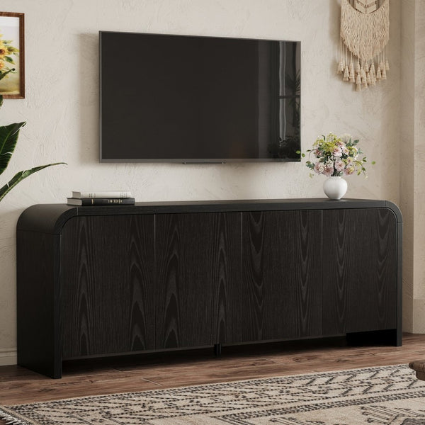 English Elm Farmhouse Wood Grain Media Console with Push Open Cabinets Fits Tvs up to 70 Inches Black N721P473140B