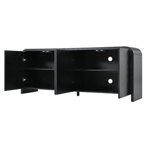 English Elm Farmhouse Wood Grain Media Console with Push Open Cabinets Fits Tvs up to 70 Inches Black N721P473140B