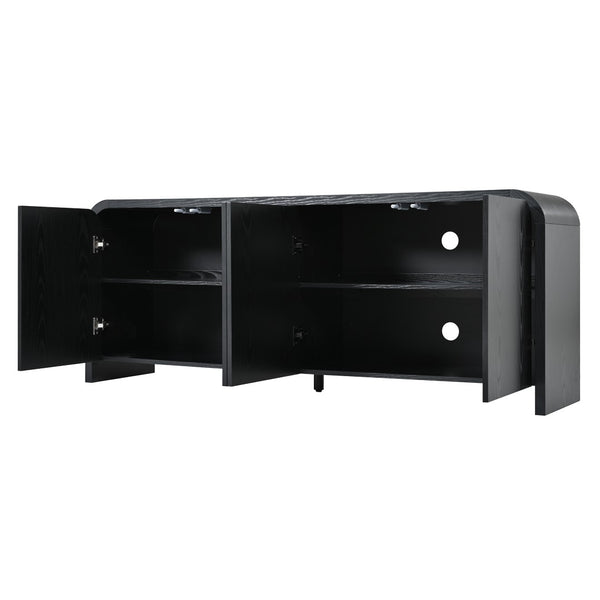 English Elm Farmhouse Wood Grain Media Console with Push Open Cabinets Fits Tvs up to 70 Inches Black N721P473140B