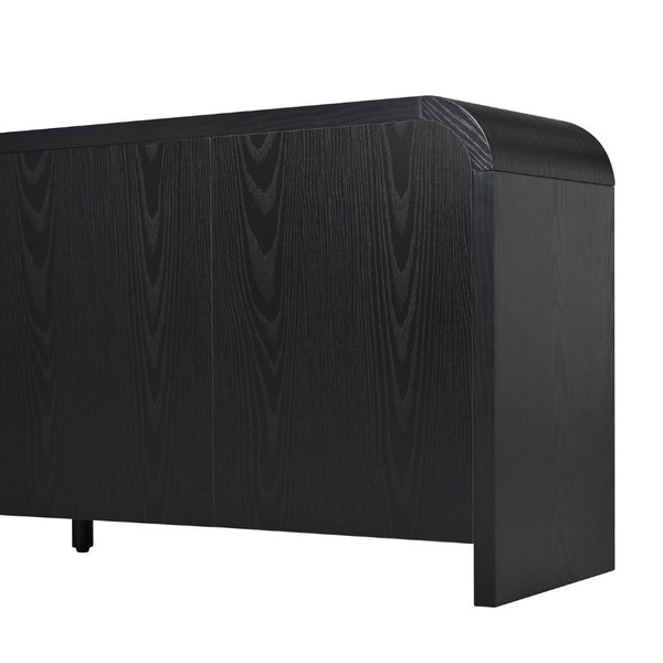 English Elm Farmhouse Wood Grain Media Console with Push Open Cabinets Fits Tvs up to 70 Inches Black N721P473140B