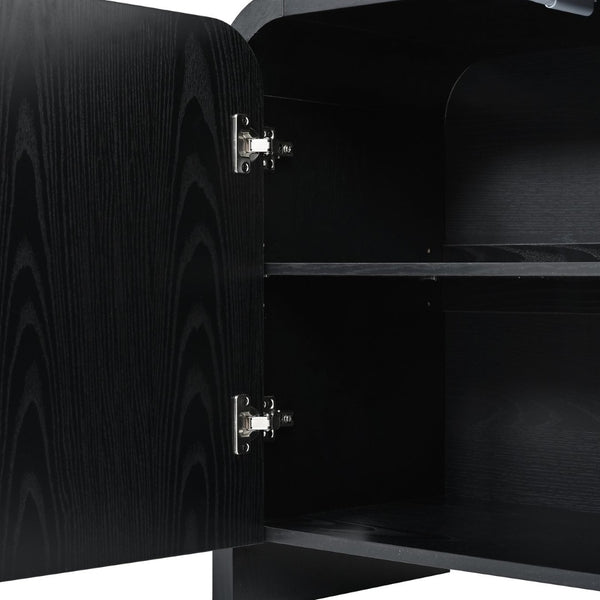 English Elm Farmhouse Wood Grain Media Console with Push Open Cabinets Fits Tvs up to 70 Inches Black N721P473140B
