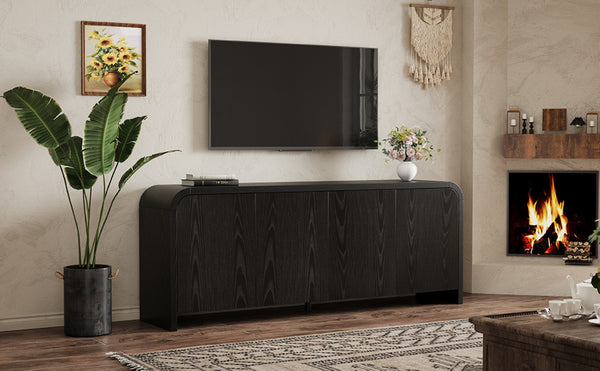 English Elm Farmhouse Wood Grain Media Console with Push Open Cabinets Fits Tvs up to 70 Inches Black N721P473140B