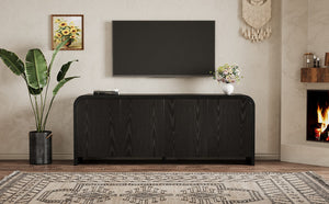 English Elm Farmhouse Wood Grain Media Console with Push Open Cabinets Fits Tvs up to 70 Inches Black N721P473140B