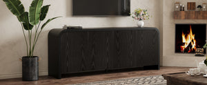 English Elm Farmhouse Wood Grain Media Console with Push Open Cabinets Fits Tvs up to 70 Inches Black N721P473140B