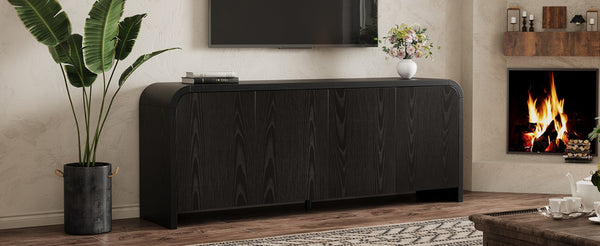 English Elm Farmhouse Wood Grain Media Console with Push Open Cabinets Fits Tvs up to 70 Inches Black N721P473140B