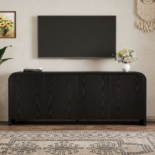 English Elm Farmhouse Wood Grain Media Console with Push Open Cabinets Fits Tvs up to 70 Inches Black N721P473140B