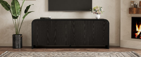 English Elm Farmhouse Wood Grain Media Console with Push Open Cabinets Fits Tvs up to 70 Inches Black N721P473140B