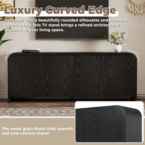 English Elm Farmhouse Wood Grain Media Console with Push Open Cabinets Fits Tvs up to 70 Inches Black N721P473140B