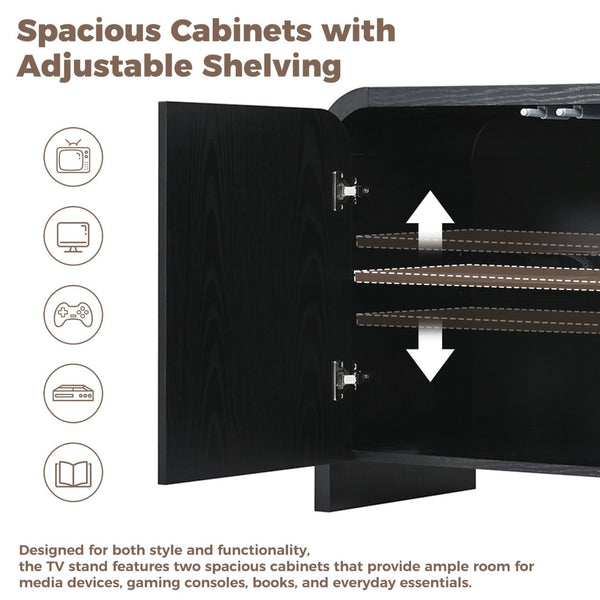 English Elm Farmhouse Wood Grain Media Console with Push Open Cabinets Fits Tvs up to 70 Inches Black N721P473140B