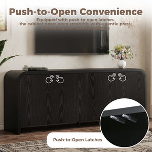 English Elm Farmhouse Wood Grain Media Console with Push Open Cabinets Fits Tvs up to 70 Inches Black N721P473140B
